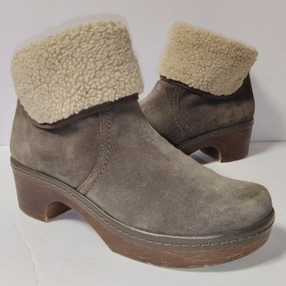 Clarks Preslet Pierce Leather Brown Ankle Boots Shearling Trim Zip-Up Bootie 7.5